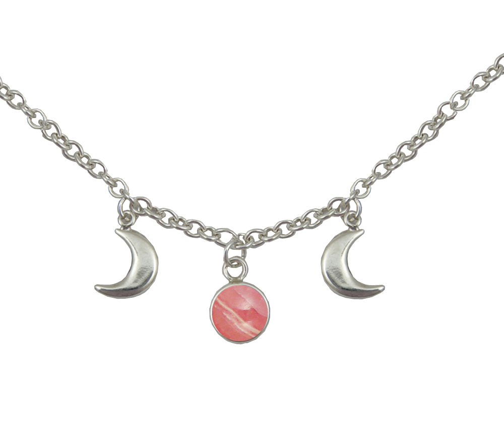 Sterling Silver Moon Phases Necklace With Rhodocrosite